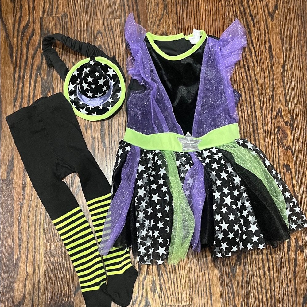 Purple & Lime Star Witch Costume for Kids - Headband & Tights